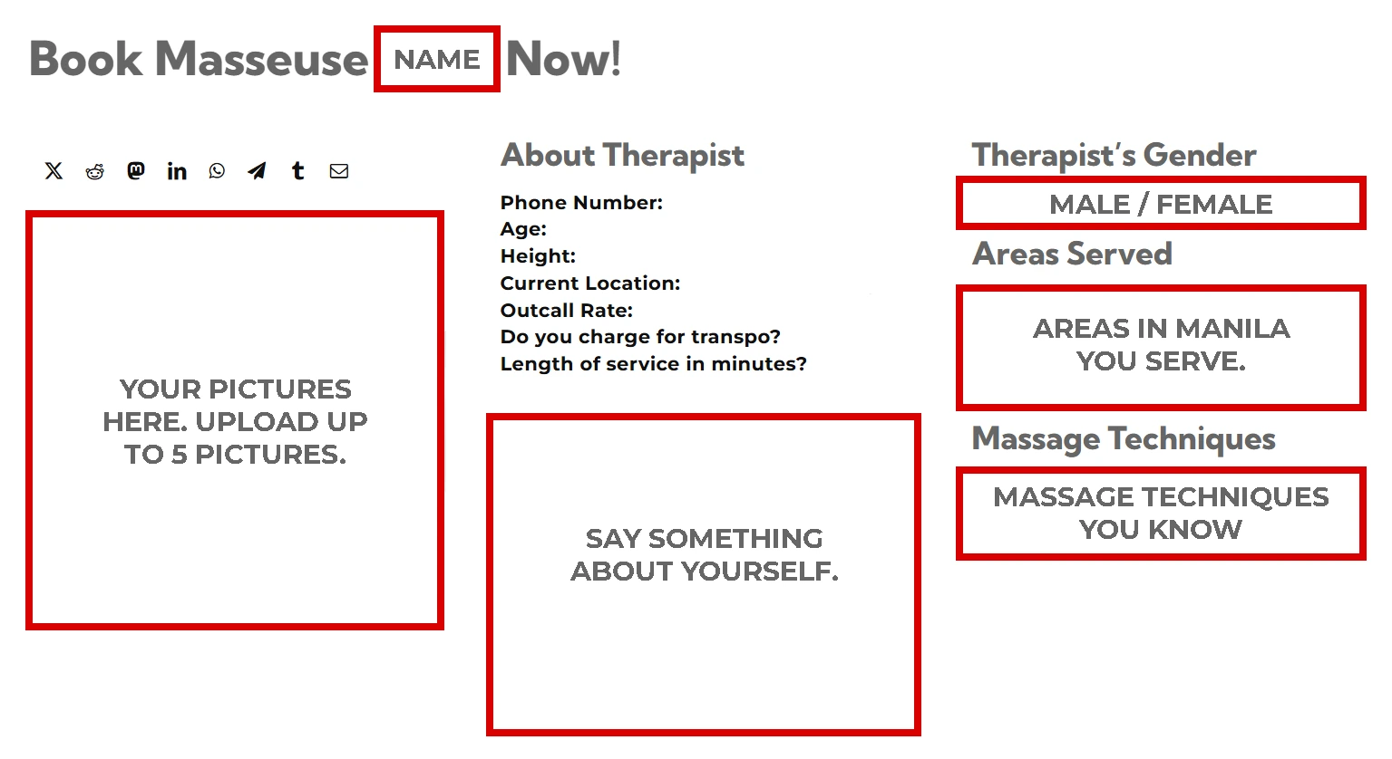 Template of Massage Therapist Profile Ad