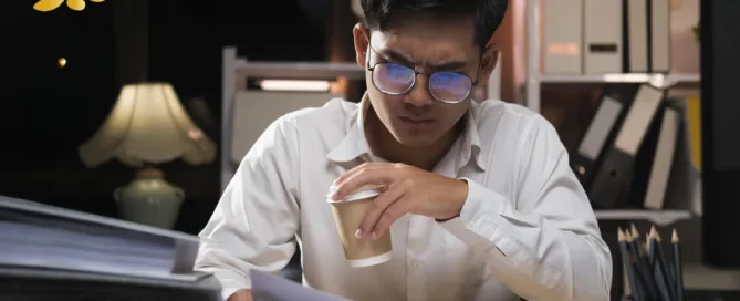 Young Man Returning to Stressful Work Habit