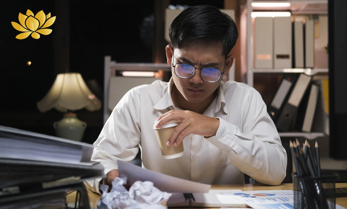 Young Man Returning to Stressful Work Habit