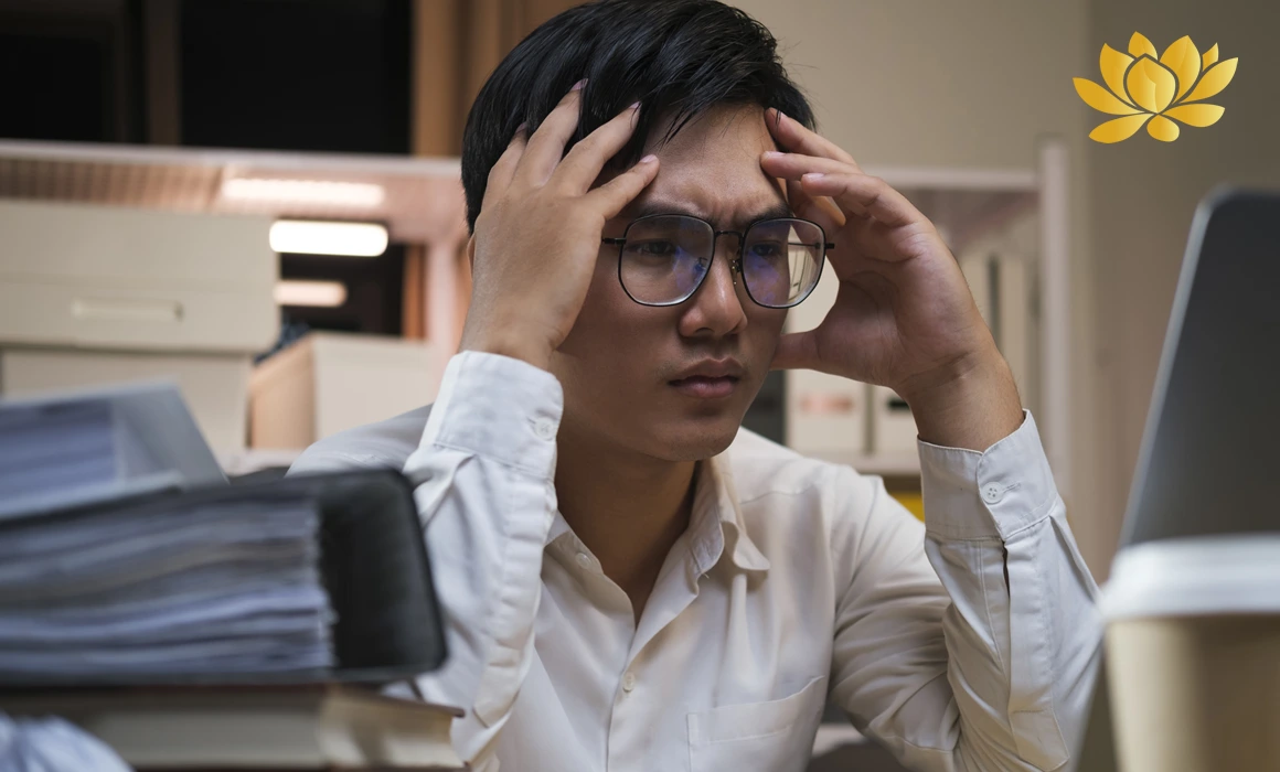 Stressed and Depressed Young Asian Man