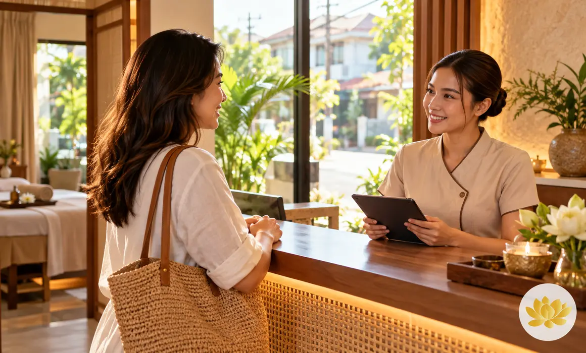 Client asking about booking options at a neighborhood spa