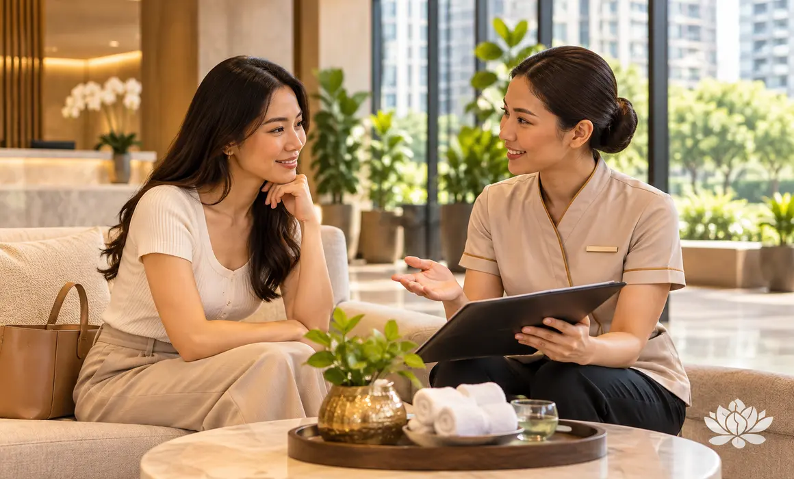 Client comparing spa and home service massage options
