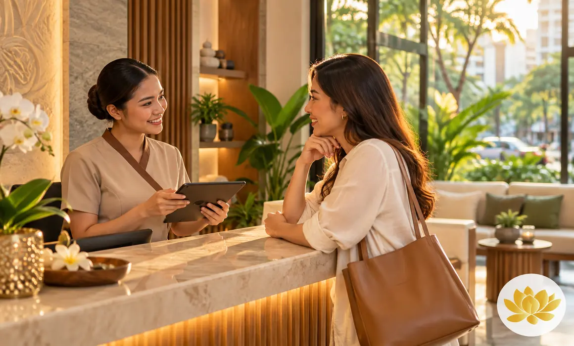 Client planning a local spa appointment in San Juan